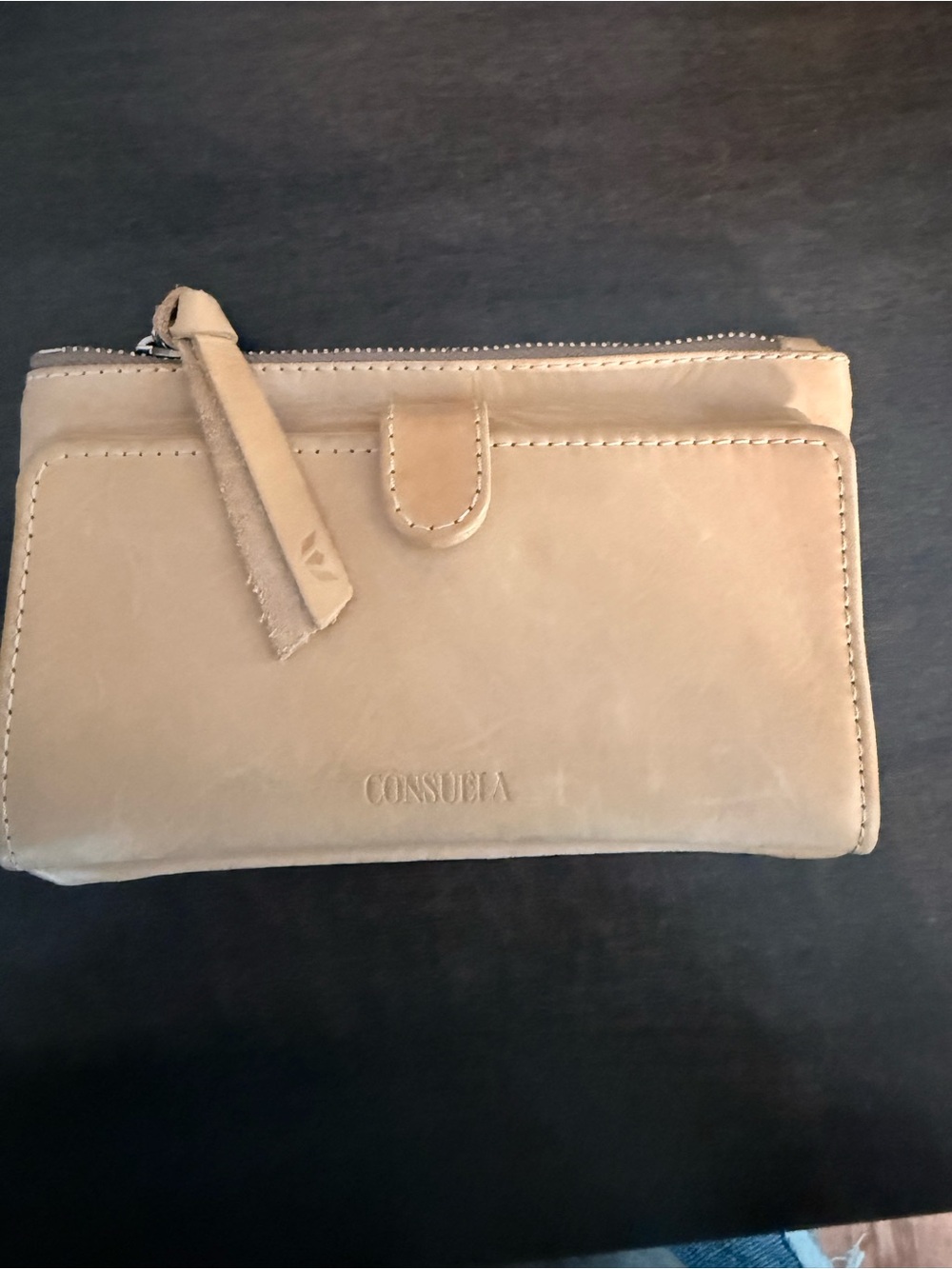 Consuela Beige Leather Zip-Front Wallet